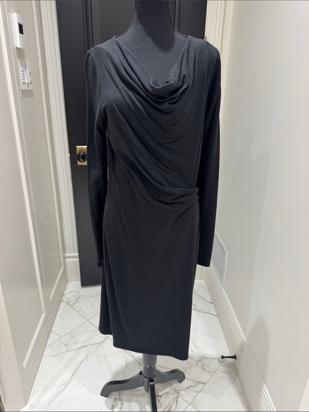 Elie Tahari Black Draped Long-Sleeve Jersey Dress